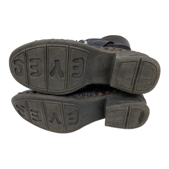 TMA EYES Black Croc Embossed Leather Winter Combat Boots 9.5 Women's - Picture 9 of 13